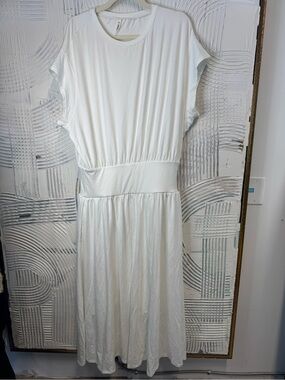 Halara White Midi Dress XL Fit & Flare Wide Waist Casual Stretch